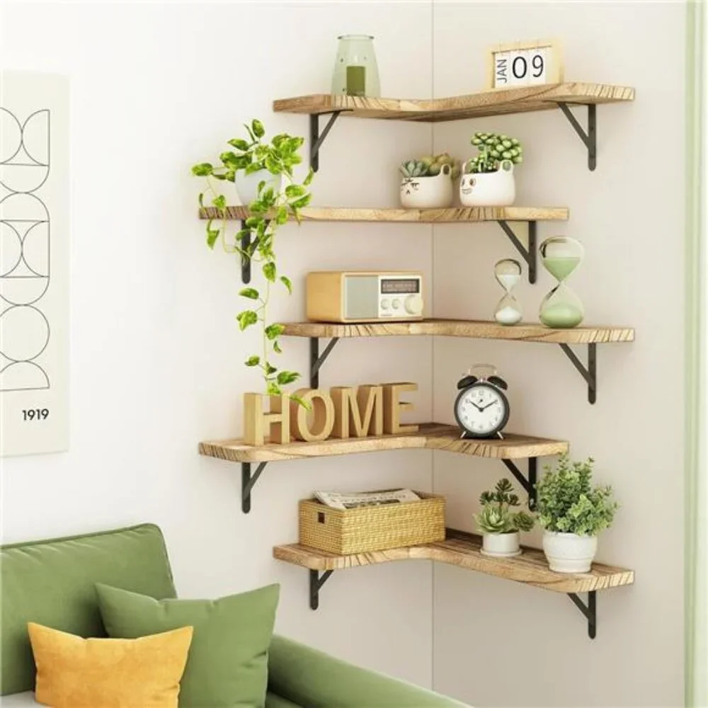 Floating Shelves for Wall, Rustic Wood Wall Mounted Corner Shelf for Bathroom